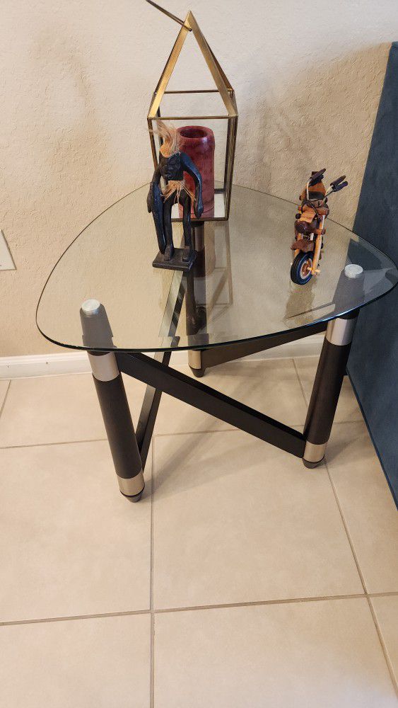 Triangle Shaped Glass End Table 