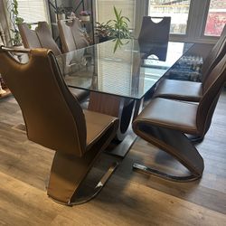 Glass Dining Table (6 Chairs) 