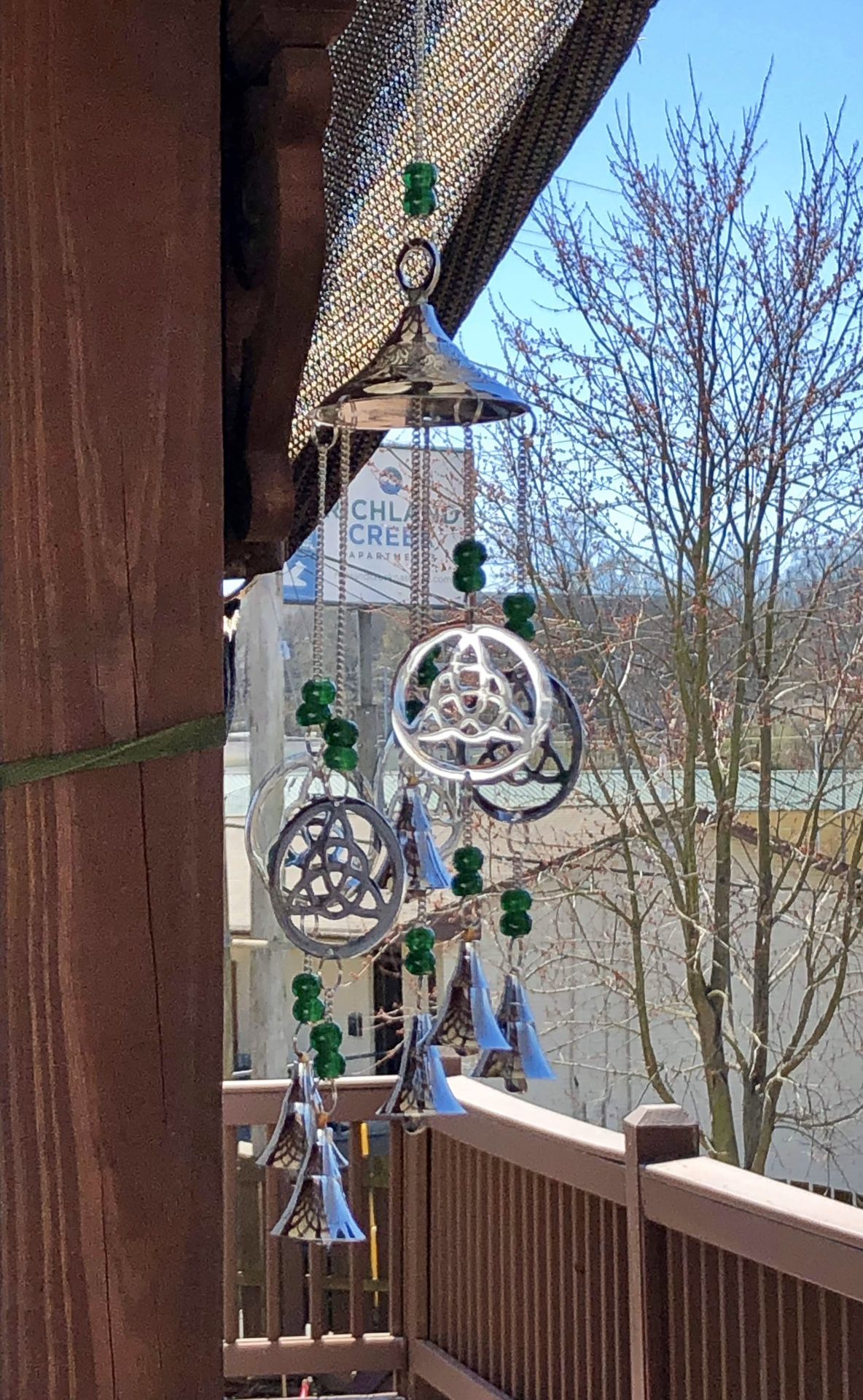 Chrome Plated Brass Celtic Knot Mystic Triquetra Wind Chime Sun Catcher Mobile
