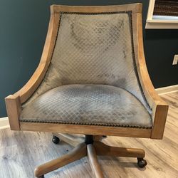 Gray Quilted Office Chair with Washed Wood Frame