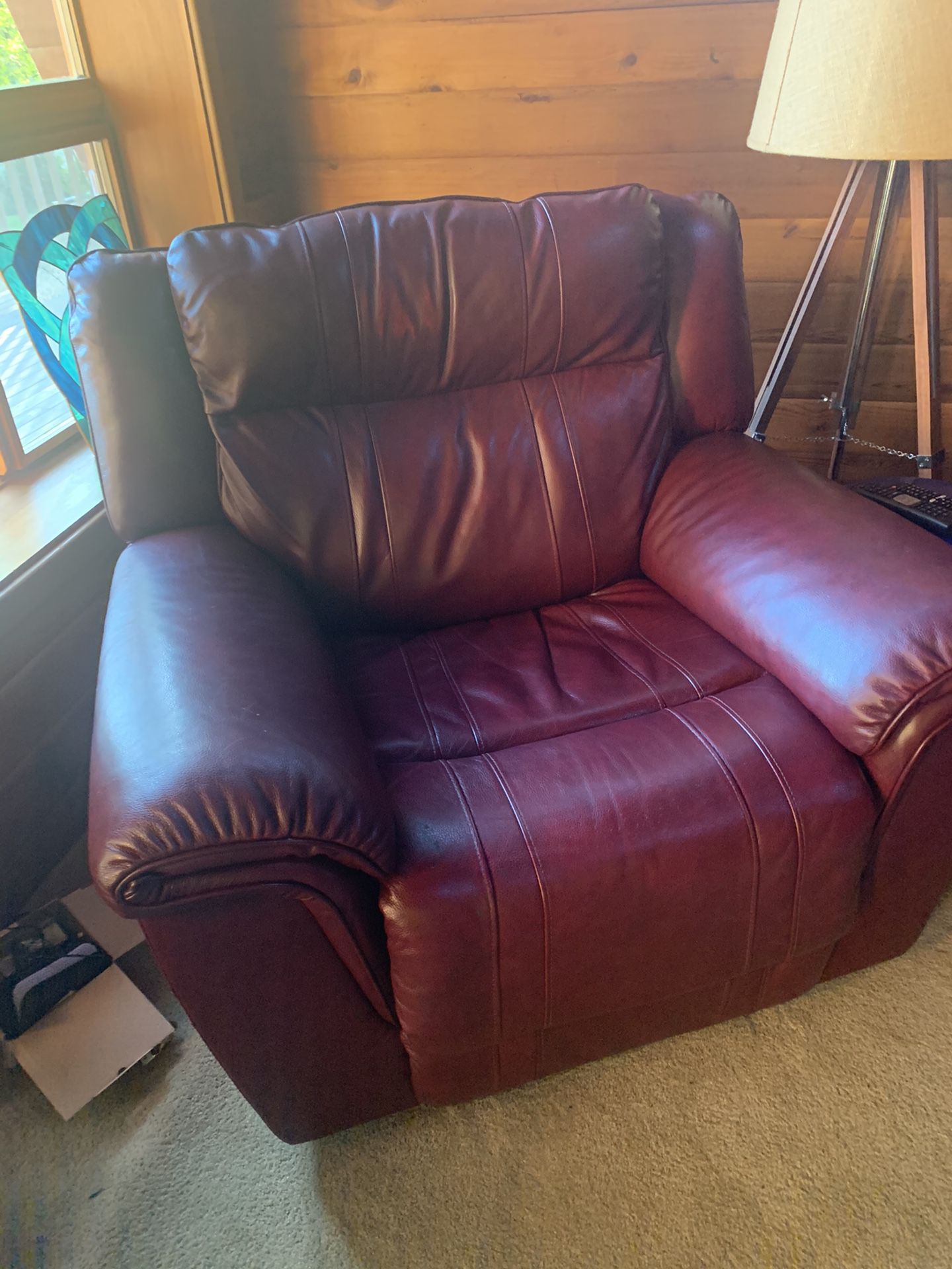 Burgundy Leather Electric Recliner.