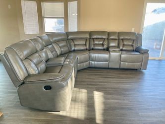 Grey Reclining Sectional Sofa with 2 Consoles & Cup holders