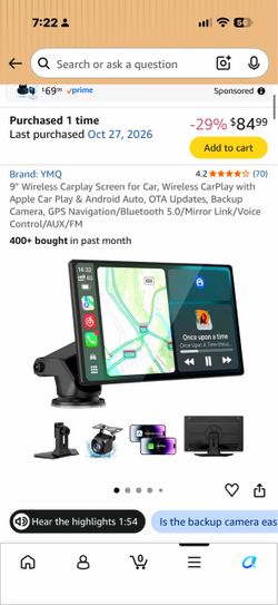 9" Wireless Carplay Screen for Car, Wireless CarPlay with Apple Car Play & Android Auto, OTA Updates, Backup Camera, GPS Navigation/Bluetooth 5.0/Mirr