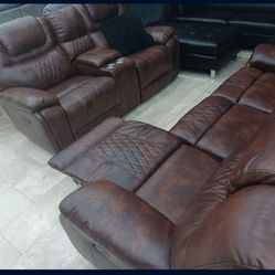 *Weekend Special*---Santiago Sleek Brown Leather Reclining Sofa/Loveseat Sets---Delivery And Easy Financing Available👌