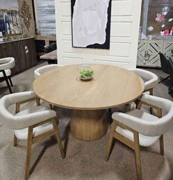 5 Pc  60" Round Modern Casual dining set. Black or natural wood Finishes