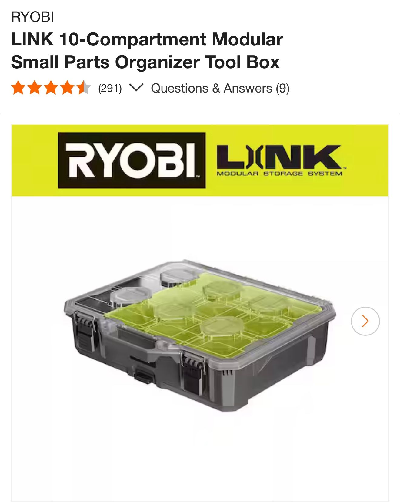 RYOBI LINK 10-Compartment Modular Small Parts Organizer Tool Box