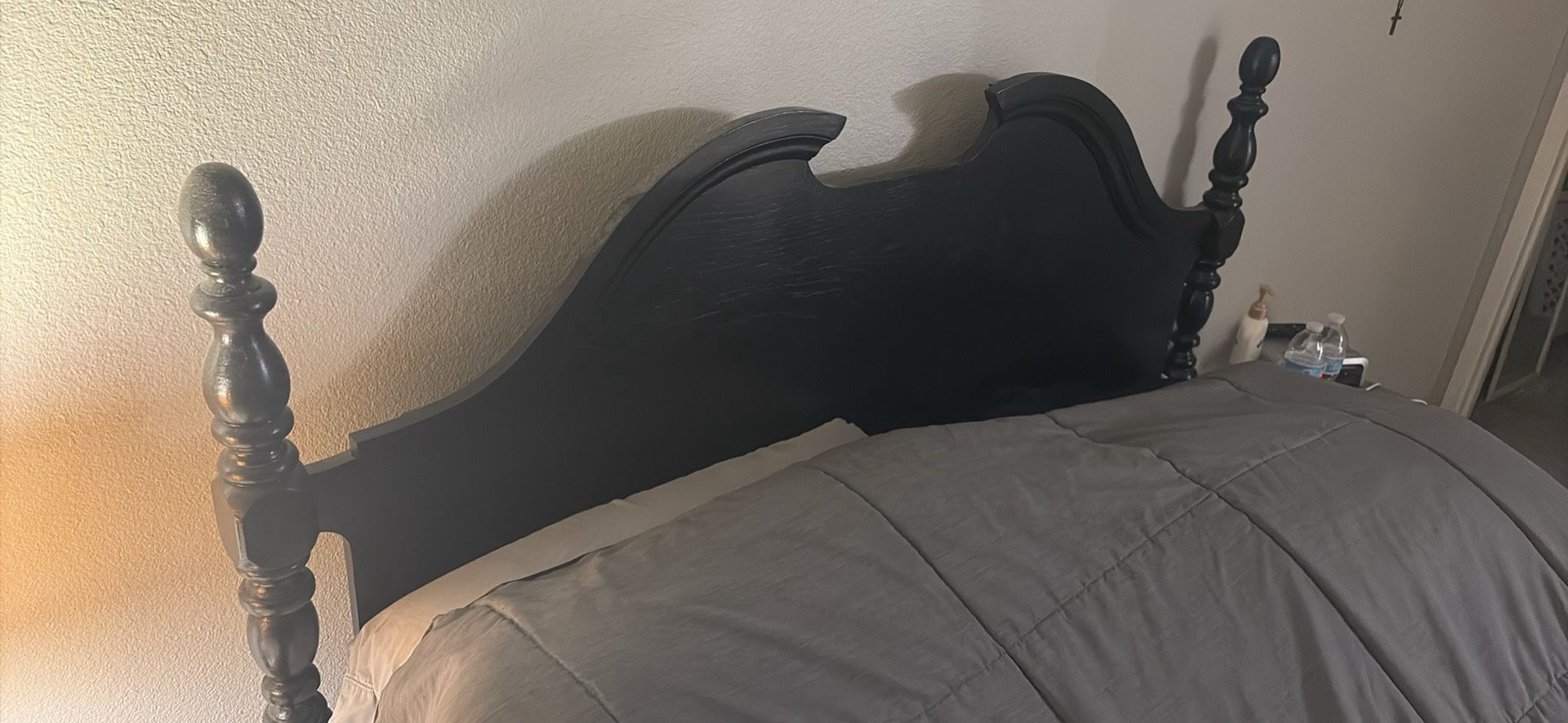 Queen Size Mattress and Black Wood Bed Frame