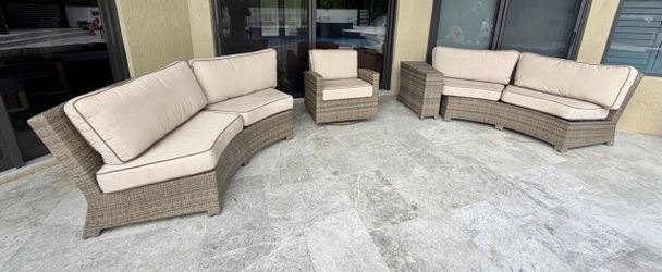 Outdoor Patio Furniture Set – Curved Wicker Sectionals, Rocking Chair & End Table