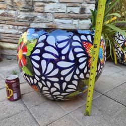 Blue Talavera-Style Planter Decor