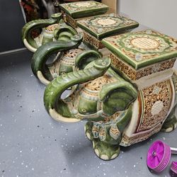 Chinese Ceramic Elephants X3. 20"Lx18"Hx9"W