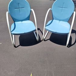 2 Vintage Blue Metal Chairs