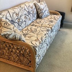 Vintage Boho Coastal Tropical Style Ficks Reed Style Rattan Pull Out Loveseat - 68” x 33” x 29” - Excellent Condition