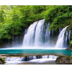 Tropical Waterfall Glass Wall Art 48"x32"