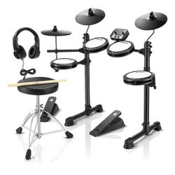 Donner DED-80 Electric Drum Set, Electronic Drum Kit for Beginner with 180 Sounds, Quiet Mesh Drum Set with Heavy Duty Pedals 