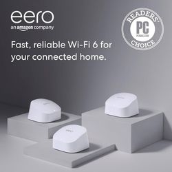 Amazon eero 6 mesh wifi system - Supports internet plans up to 500 Mbps, Coverage up to 4,500 sq. ft., Connect 75+ devices, 3-pack 
