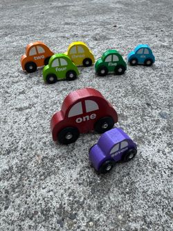 Montessori numbered wooden cars