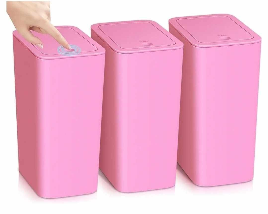 BRAND NEW SEALED- 3 Pack Bathroom Small Trash Can with Lid,10L / 2.6 Gallon Slim Garbage Bin Wastebasket with Pop-Up Lid
