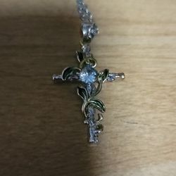 21 Inch Stainless Steel Cross Necklace With  White Sapphire 