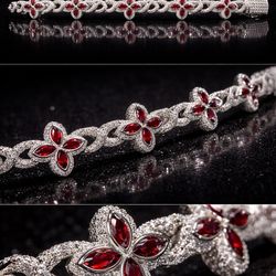 Ruby Cross Moissanite Bracelet 21mm Iced Out 925 Silver 20.32ctw VVS Stone