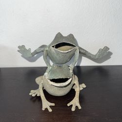 Vintage BRONZE FROGS Patina Sculpture Leap Frog Flower Holder #22