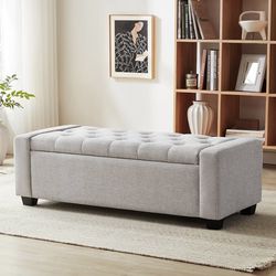 48" Ottoman with Storage, Storage Ottoman Bench with Safety Hinge, Upholstered Entryway Bench with Seating for Bedroom, Living Room, Holds up to 330 l