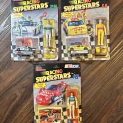 3 Factory Sealed Vintage Original 1991 NASCAR Racing Champions Action Figures With Cars & Card