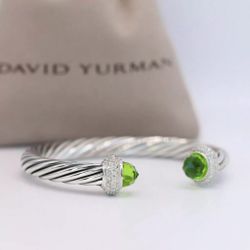 David Yurman Sterling Silver 7mm Candy Cable Peridot with Diamonds Bracelet