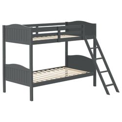 🎃 Bunk Bed, Twin Size, Gray Color, No Mattresses