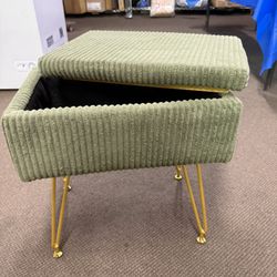 Vanity Stool with Storage, Rectangular Footrest Stool, Ottoman, Dressing Table Seat, 4 Metal Legs with Anti-Slip Feet,