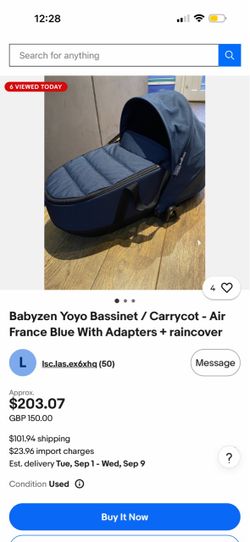 Babyzen Yoyo Bassinet Carrycot Air France Blue