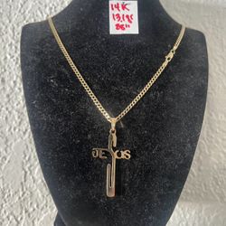 14K Solid Gold Chain and Pendant For Wedding 13.1Gr 28 Inches Long 