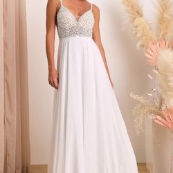 Lulus True Love White Beaded Rhinestone Maxi Dress Size 6