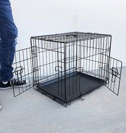 (NEW) $30 Folding 24” Dog Cage 2-Door Folding Pet Crate Kennel w/ Tray 24”x17”x19”