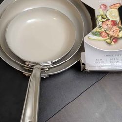 Tramontina 3-Pack Tri-Ply Clad Stainless Steel Skillets with Ceramic Nonstick