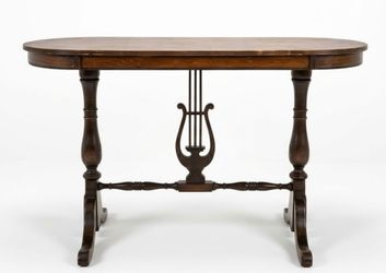 Vintage SOFA / CONSOLE HARP Table ~ Lyre ~ Dark Brown Wood
