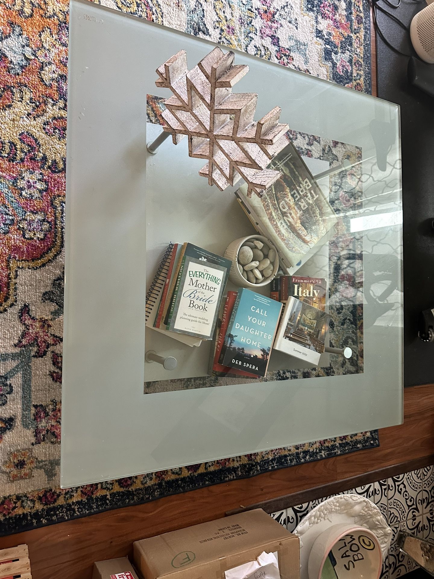 Glass & Silver Large Coffee Table