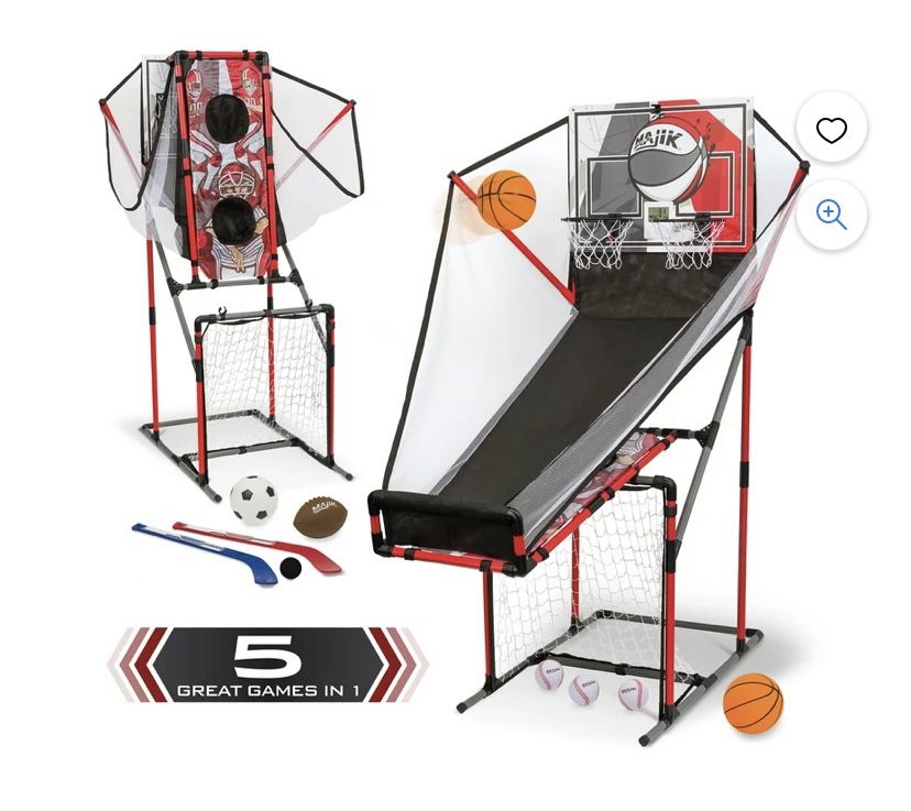 NEW Majik 5-in-1 Sport Center Game System - Basketball, Football, Baseball, Soccer & Hockey