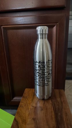 Water bottle with cursive design