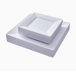 60 Pack White Plastic Square Plates