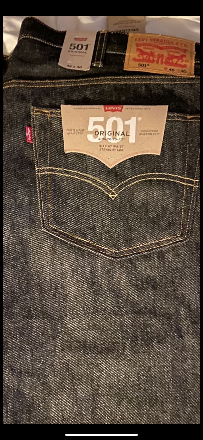 Brand New Tag On Black Levi 501 Original 46x30