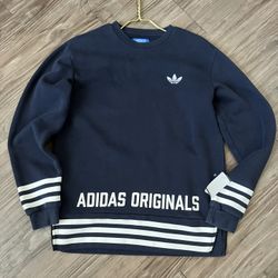 Navy adidas originals Sweatshirt With White Stripes And Zipper 