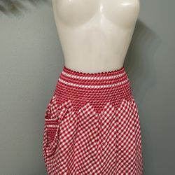 Vintage Red & White Gingham Apron with pocket