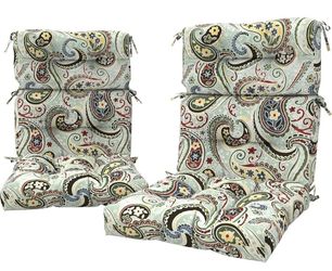 Outdoor Dining Chair Cushions in Green Paisley...New