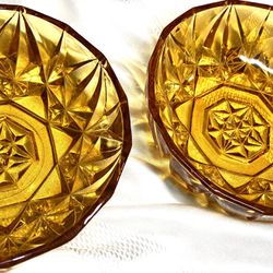 Vintage 6 inch Amber Cut Glass Dish Ancient & Valuable Set of 2