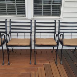 Heavy Duty Wrought Iron Chairs, Set Of 4 W/ Cushions