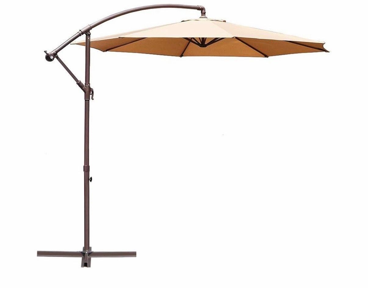 10-ft Offset Hanging Patio Umbrella Aluminum Outdoor Cantilever Umbrella Crank Lift, Beige