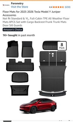 Floor Mats for 2025 2026 Tesla Model Y Juniper Accessories
Not fit Standard & YL, Full-Cabin TPE All Weather Floor Mats 8PCS Set with Cargo Backrest F