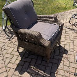 Wicker Patio Chair With Wrought Iron Glass Table