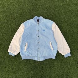 Vintage 90s Denim Bomber Jacket 'Dare to Repair' Auburn Sportswear Size Large