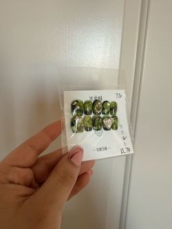 Green Marble Press-On Nails with Gems